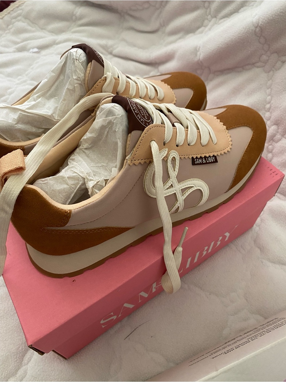 Sam Edelman Pink and Tan Retro-Inspired Lace-Up Sneakers - Picture 3 of 5